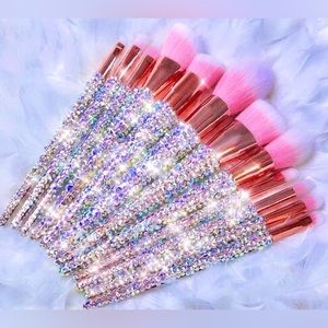 Pink Sparkle Blinged Rhinestone Glam Makeup Brushes